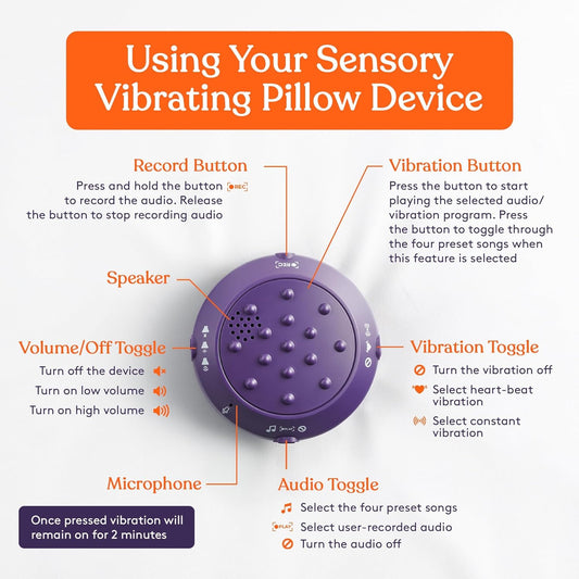 Vibrating Ball Pillow Sensory Pressure Activated for Kids and Adults, Plush Minky Soft Cover with Textured Therapy Stimulation Bumps, 3 Vibration Modes, Music & Voice Recording- Blue