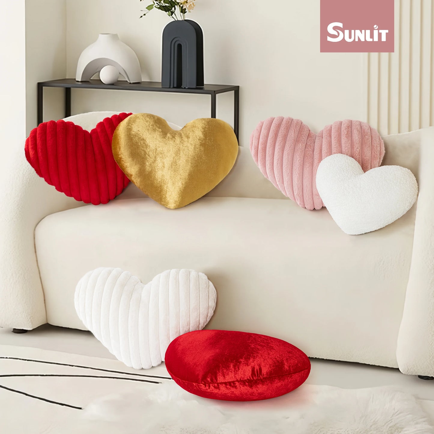Heart Shaped Pillow, Set of 2, Heart Decorative Throw Pillows, Faux Fur Love Pillows Cute Pillow 20 & 16 Inches, Valentines Day Decorations, Wedding Decor, Pastel Pink