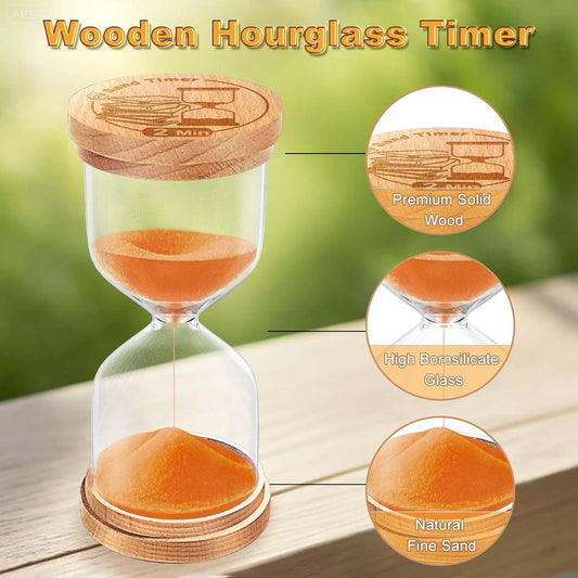60 Minute Wooden Sand Timer, Hourglass Orange Small Sand Clock Reloj De Arena for Desk Decor Kitchen Classroom Office Study Home Decoration