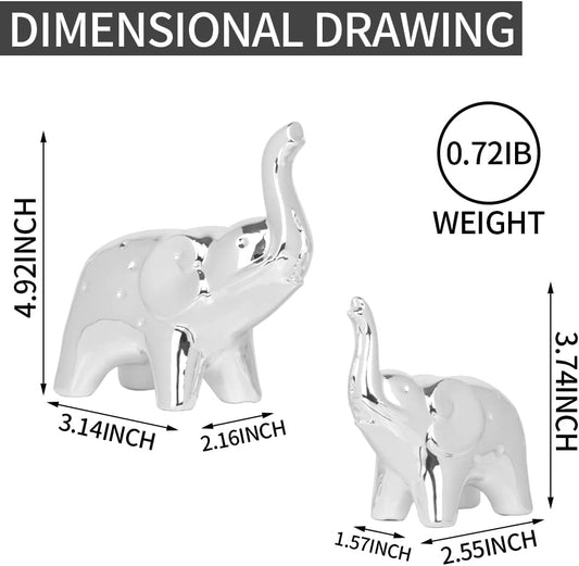 A Pair Elephant Statue Home Decor,Modern Style Figurines,Sculpture for Office Desktop Bookshelf Living Room (Silver)