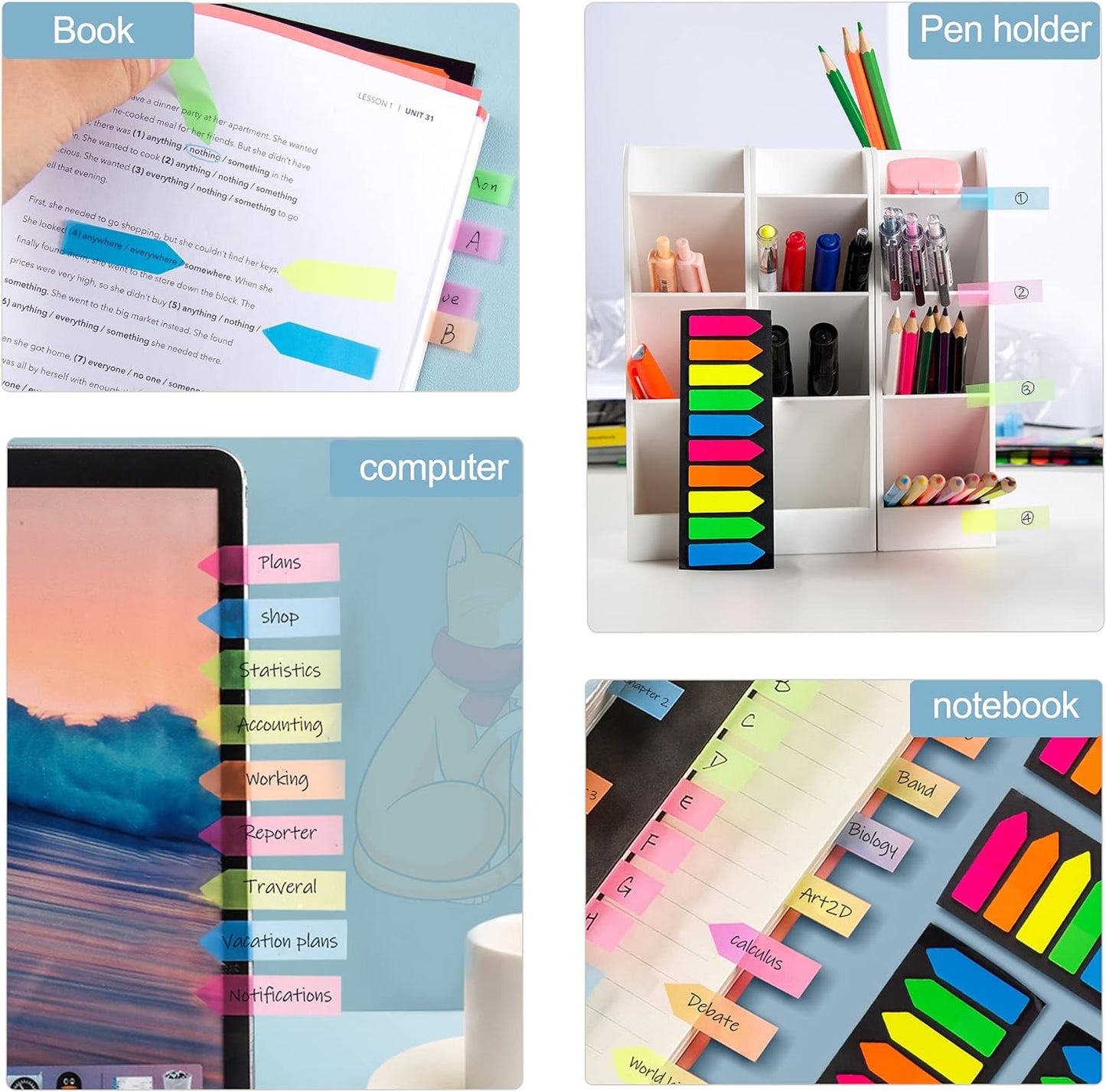 Fluorescent Translucent Sticky Note Flags, 1200 Pcs Total, Pack of 10 Color Tabs, Arrow Index Tabs, Page Flag Markers