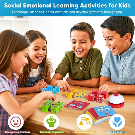 Feelings Cube Game for Kids Social Emotional Learning, W/56 Emotion Cards, Autism Speech Therapy Materials & Activities, School Counselor Office Must Haves, Feeling Toy for Kids