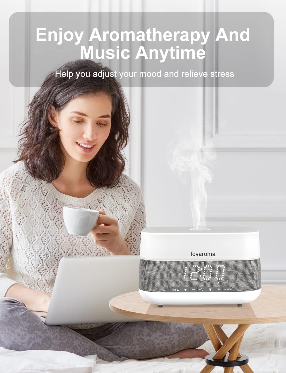 Versatile Essential Oil Diffuser, 300Ml Aroma Diffuser with Bluetooth Speaker and Alarm Clock, 7 Colors LED Light Aromatherapy Diffusers & Cool Mist Humidifier 3-Level Brightness, Auto-Off Protection
