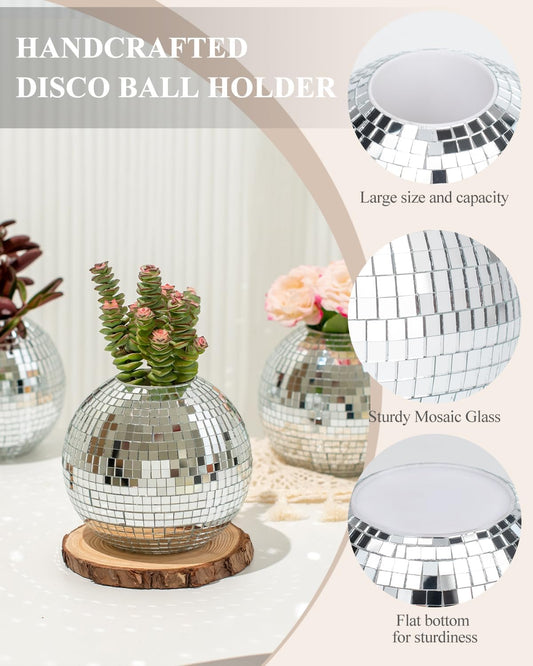 Disco Ball Pencil Holder for Desk - Pen & Makeup Brush Organizer with Silver Sequins, Disco Accessories Decor for Office, Home, or Bedroom - 4 In