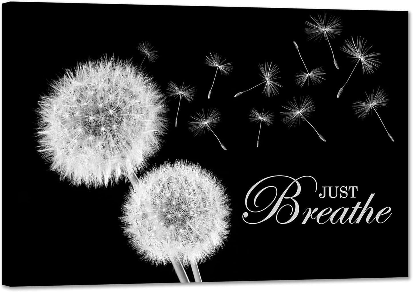 Just Breathe Wall Art Zen Office Wall Decor Inspirational Yoga Quotes Positive Relax Artwork Picture Black and White Dandelion Posters Print for Meditation Room (12L X 16W)