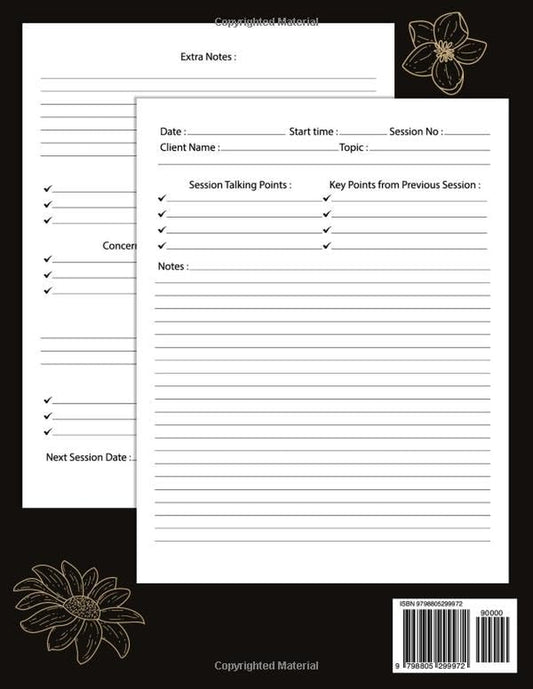 Session Notes Notebook for Therapist Counselors Coaches and Social Worker, Customized Log Book to Record Client Problems, Progress, Plans for Psychotherapists | Flower Cover Design