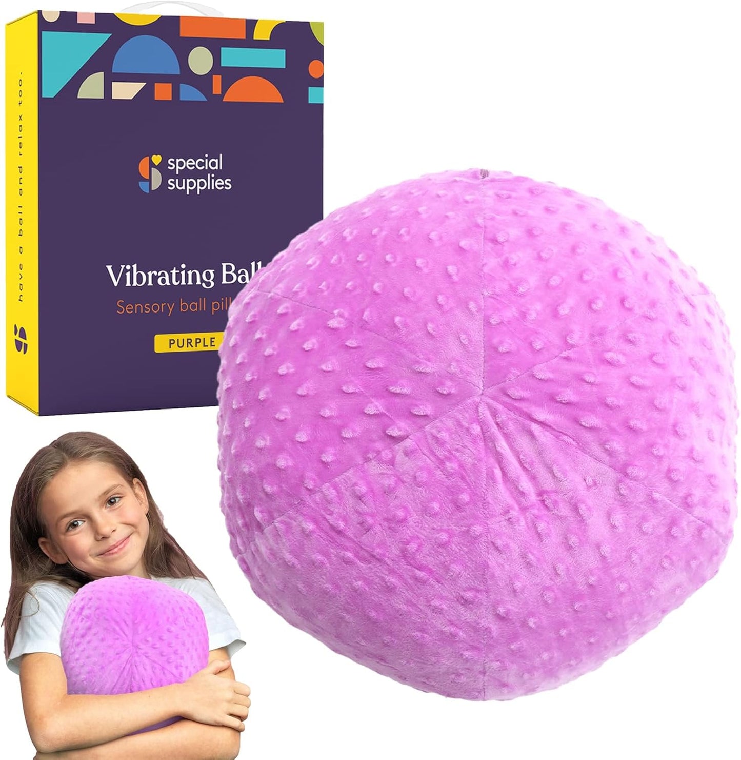 Vibrating Ball Pillow Sensory Pressure Activated for Kids and Adults, Plush Minky Soft Cover with Textured Therapy Stimulation Bumps, 3 Vibration Modes, Music & Voice Recording- Blue