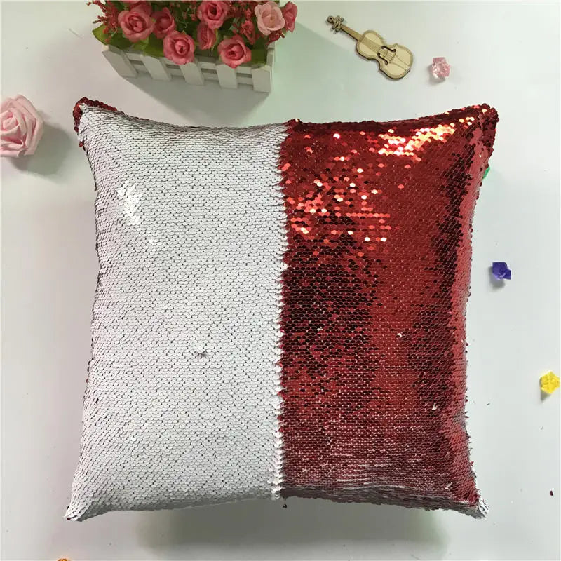 Pillowcase Decorative Cushion Cover Mermaid Sequin Colorful Square Plain Knitted Hidden Zipper Pillow Home Car Sofa 40*40Cm