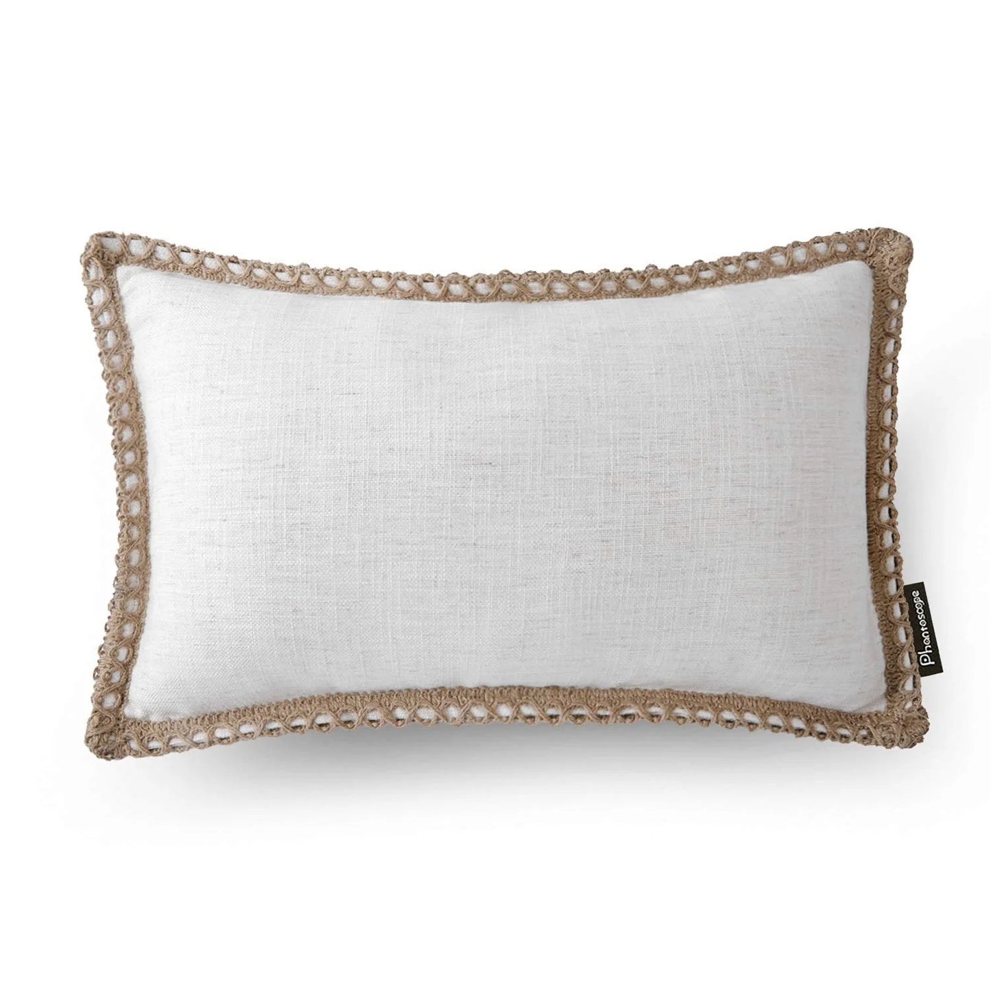 Linen Trimmed Farmhouse Series Decorative Throw Pillow, 12" X 20", off White, 1 Pack