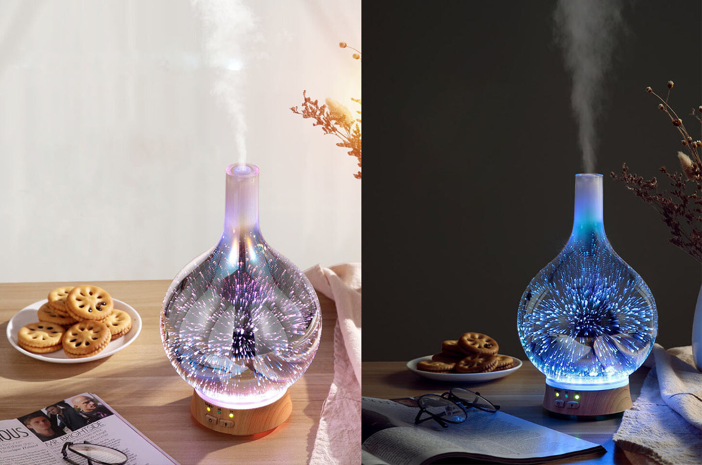 Ingeniuso Essential Oil Diffuser Glass 3D W 6 Changing Colors + 6 Essential Oils