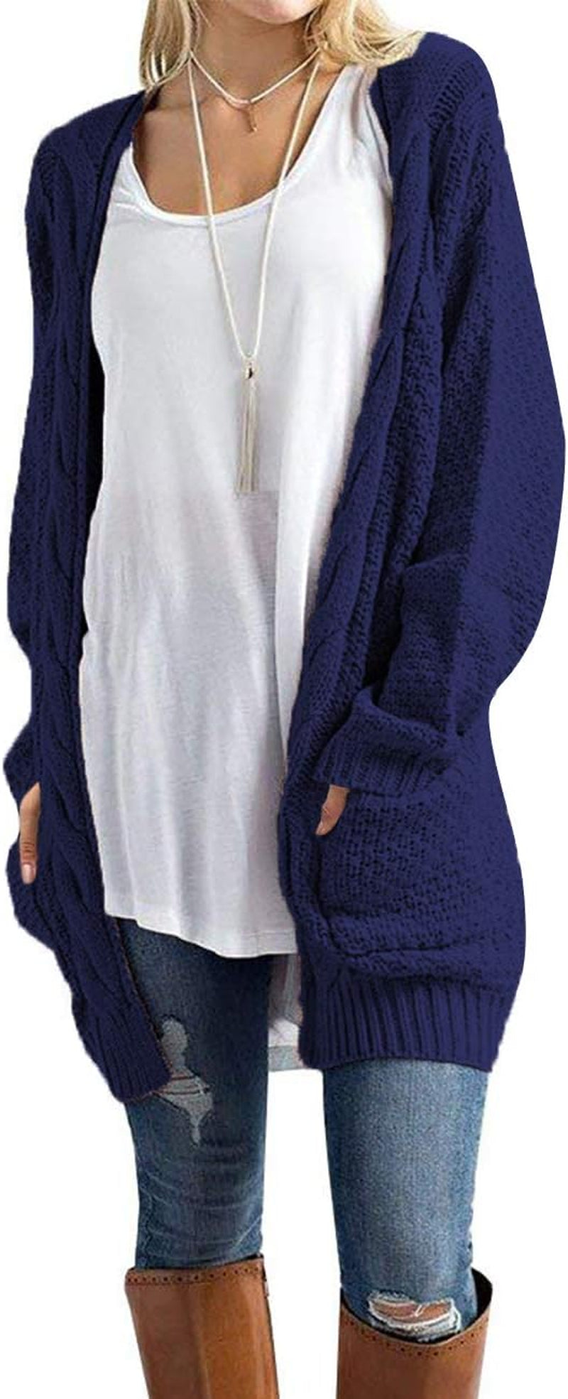 Women'S Open Front Long Sleeve Boho Boyfriend Knit Chunky Cardigan Sweater