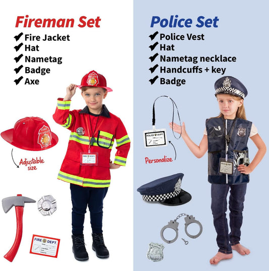 6-In-1 Toddler Dress up Clothes for Boys & Girls Ages 3-7, Police, Firefighter, Doctor, Chef, Gardener & Explorer with Storage Box, Washable Pretend Play Costumes for Kids, Gift Ready Set