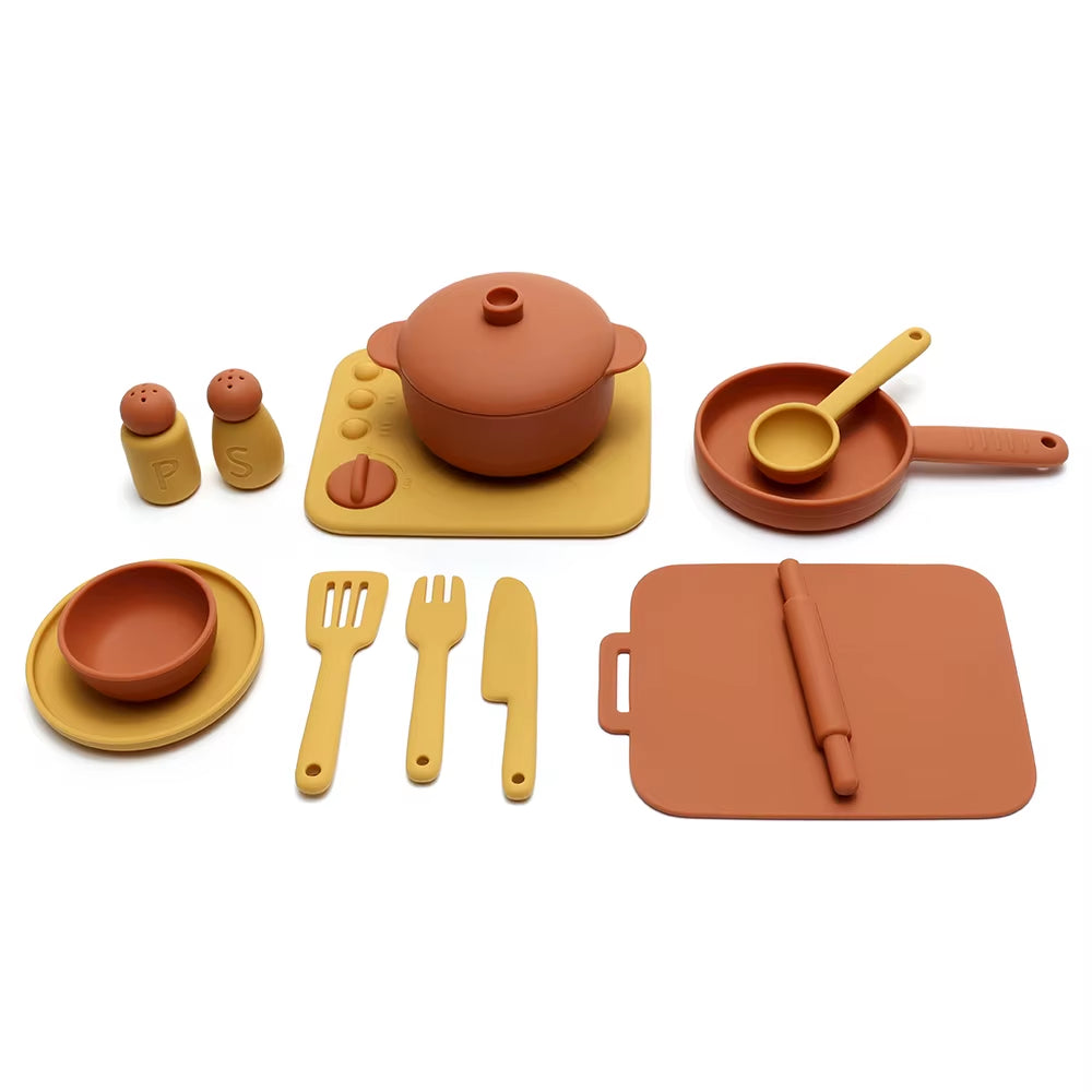 13 Pcs Set Silicone Cooking Play Set Toy Pretend Play Kitchen Tool Play Game Early Educational Toys for Toddlers Kids Gifts