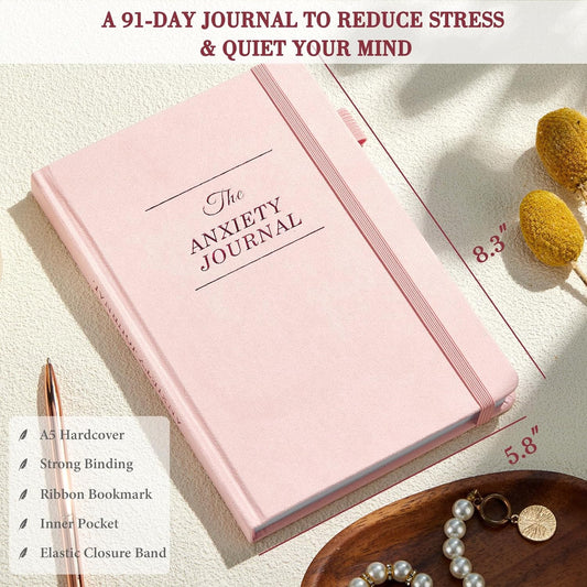 Guided Anxiety Journal – Guided CBT Journal with Prompts for Self Care & Stress Relief, Cognitive Behavioral Therapy Mental Health Journal – Wellness Gifts for Women Men(A5 Pink)