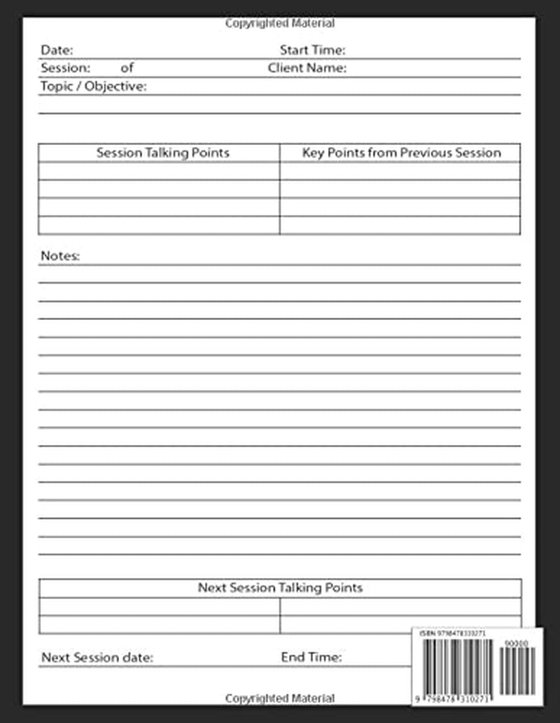 Session Notes Notebook: Session Notebook for Therapists