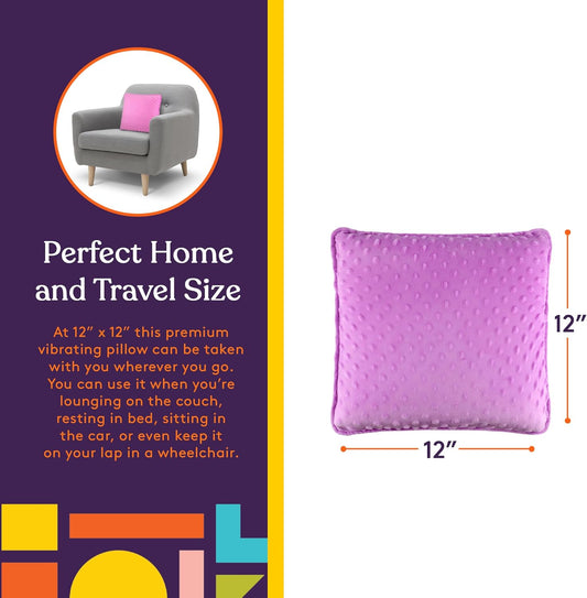 Vibrating Pillow Sensory Pressure Activated for Kids and Adults, 12” Plush Minky Soft Cover, Textured Therapy Stimulation Bumps-Vibrations, Music & Voice Recording (Purple)