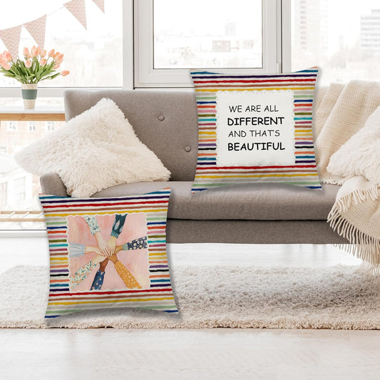 Inspirational Diversity Throw Pillow Covers 18X18 In, Equality Motivational Decorative Couch Cushion Covers, Inspirational Gifts for Women, Pillow Case for Classroom Office Bedroom, Set of 2