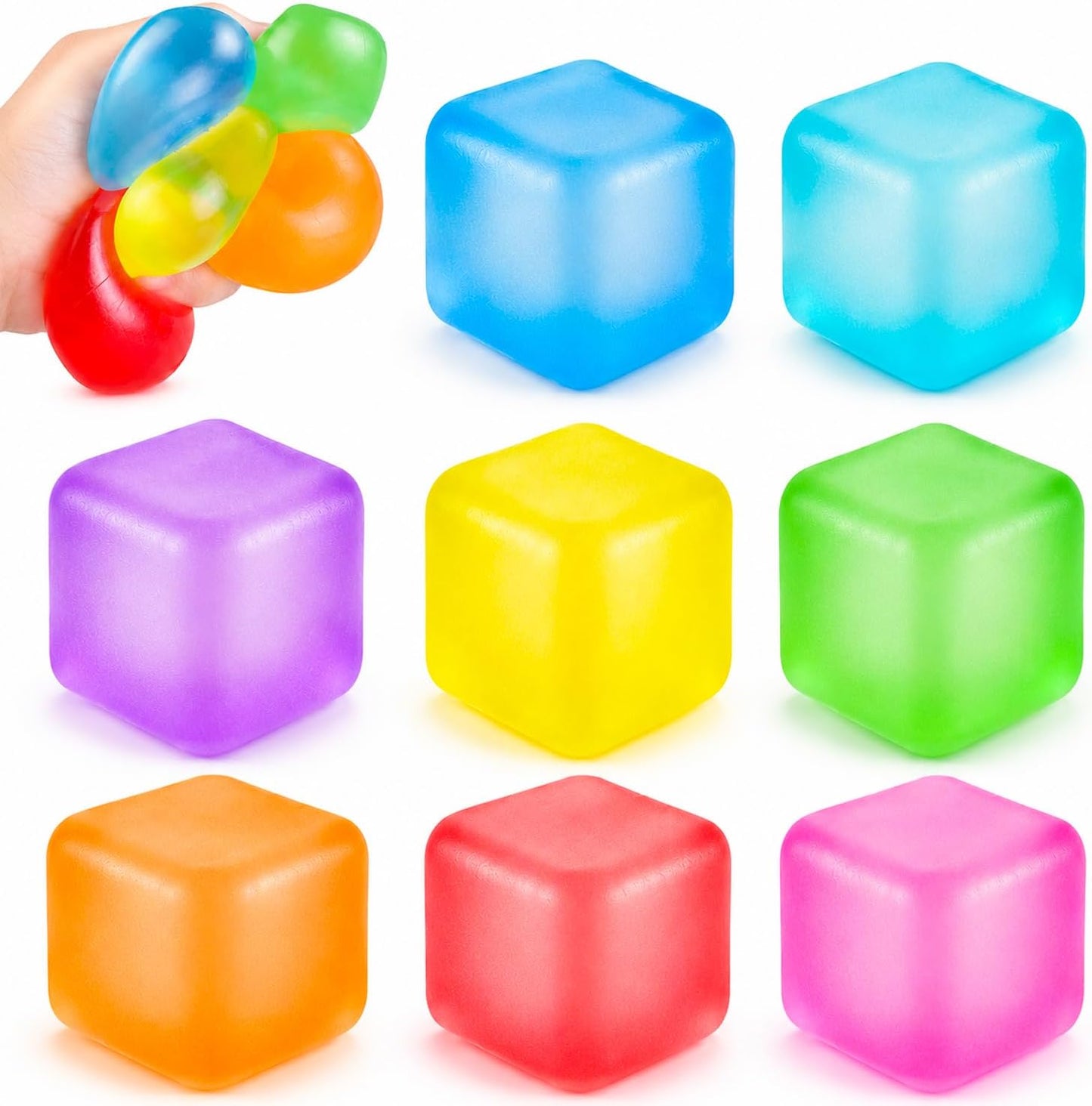24 Pcs Stress Cube Toys 8 Colors Slow Rising Stress Balls for Kids Classroom Prizes Goodie Bags Squeeze Stretch Fidget Balls for Party Favors Adults Stress Relief
