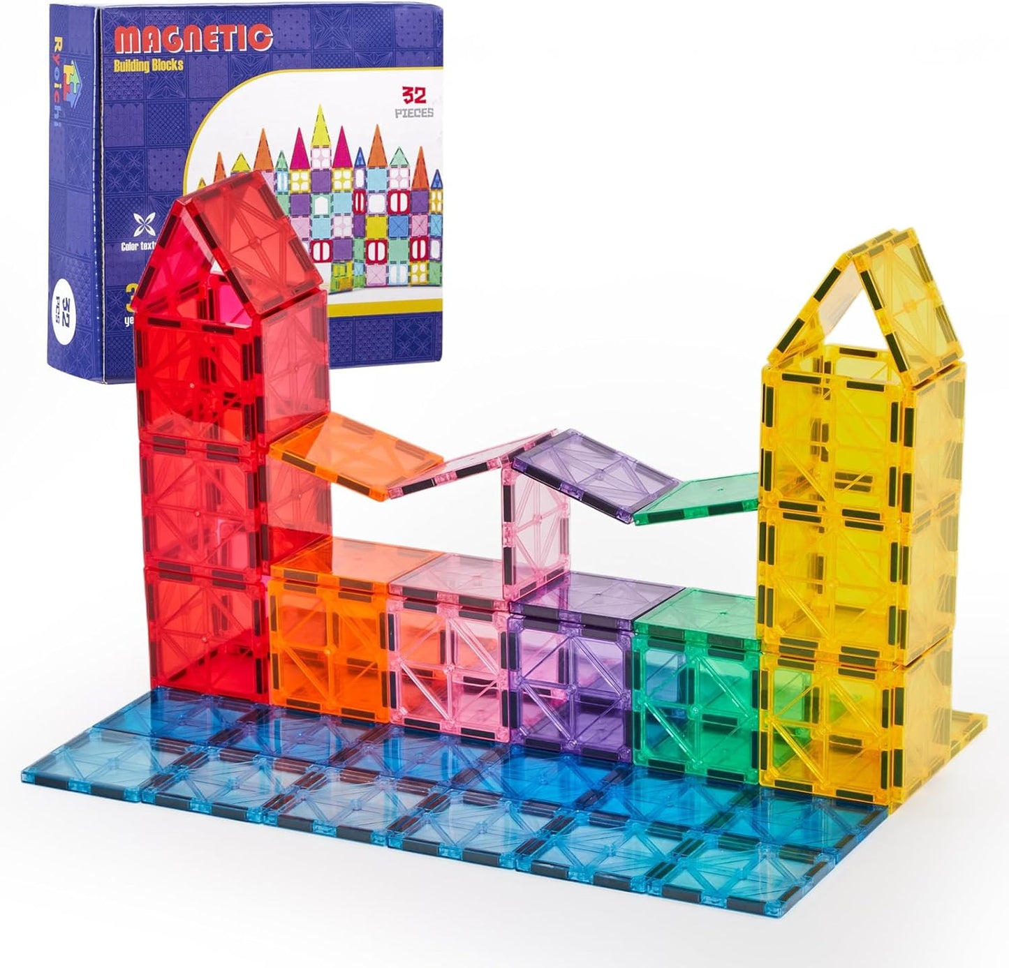 138PCS Magnetic Tiles Set with 2 Cars, STEM Educational Construction Building Blocks & Montessori Learning Toys for Kids Ages 3-9+ Years