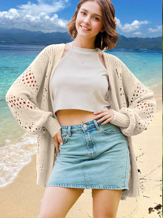 Womens Summer Crochet Lightweight Cardigan Sweaters Boho Kimono Long Sleeve Open Front Knitted Outwear Outfits
