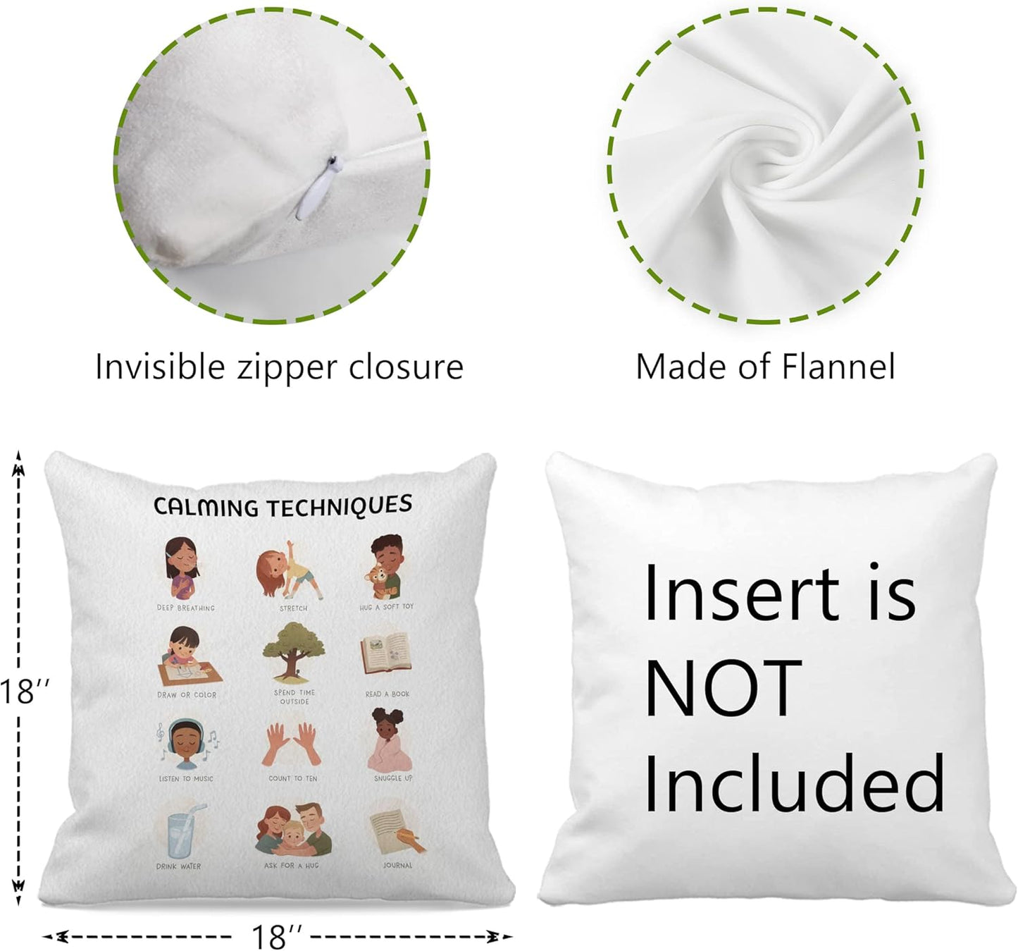 Mental Health Calming Techniques It Is Okay to Feel Reversible Throw Pillow Case 18″×18″,Cute Cartoon Faces Emotions Decorative Pillowcase for Therapy Office Consulting Room,Gifts for Teens Girls
