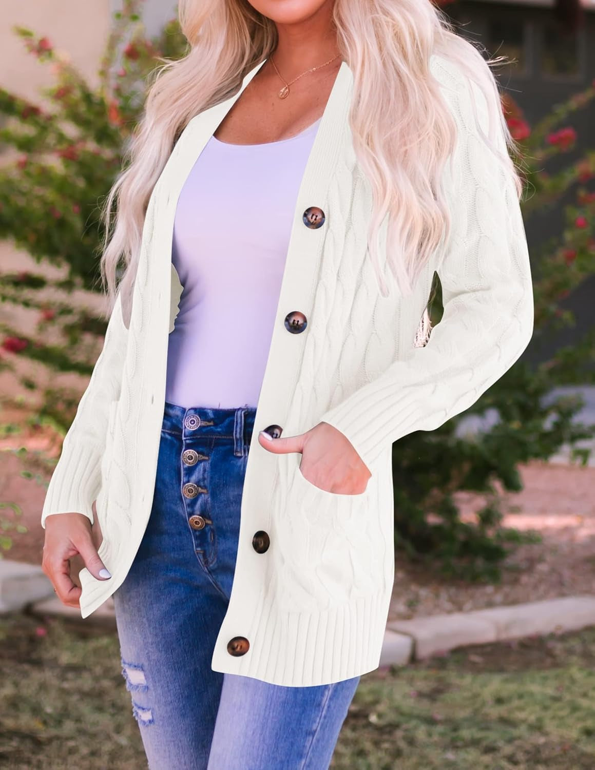 Women'S Cardigan Sweaters 2026 Spring Button down Open Front Cable Knit Casual Trendy Clothing Outerwear