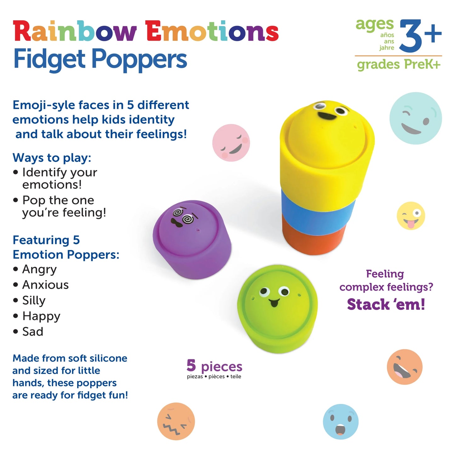 Rainbow Emotion Fidget Poppers, Social-Emotional Learning ,Sensory Toys Ages 3 and Up