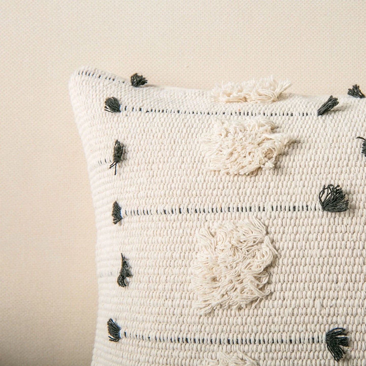 Boho Woven Tufted Series Decorative Throw Pillow Cover, 12" X 20", Beige with Black Dot, 1 Pack
