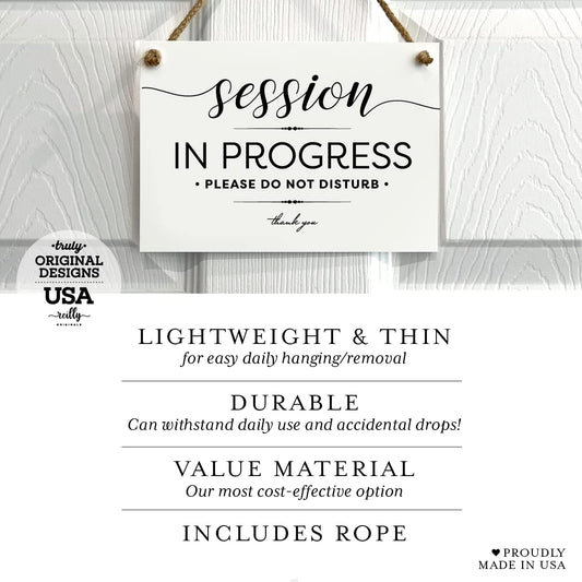 5X7 Inch Session in Progress Do Not Disturb Sign ~ Exclusive Value Series with Elegant Designer Graphics ~ Ready to Hang (White)