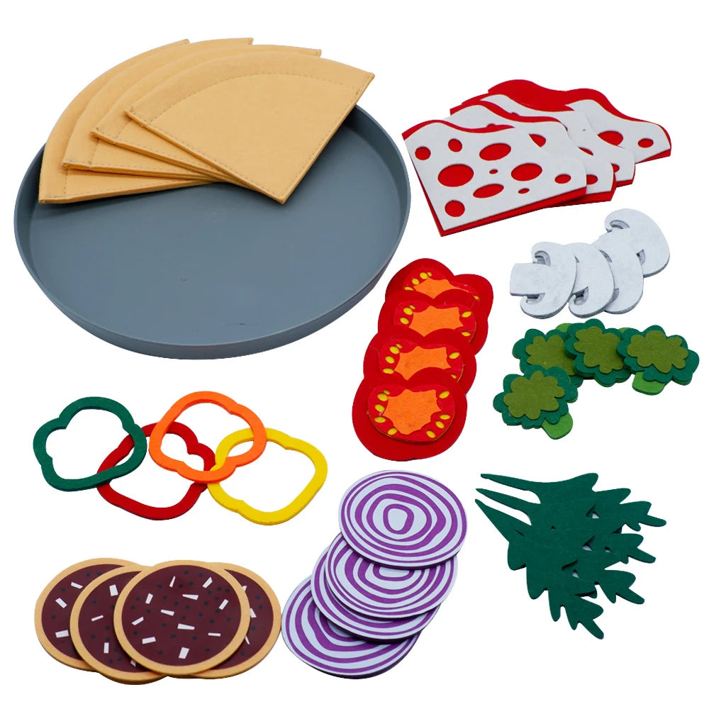 Play Kitchen Felt Pizza Toys for Kids Pretend Play Pizza Game Early Educational Felt Food Toys Role Play for Kids Girls Boys