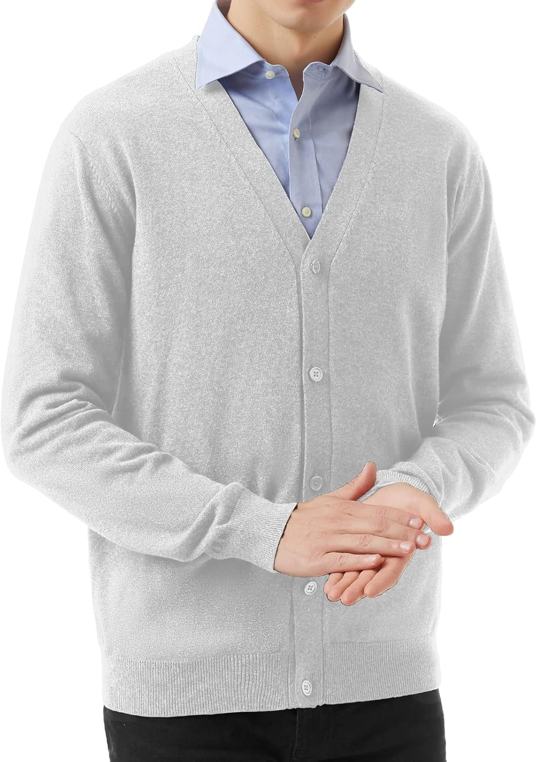 Men'S Cardigan 100% Cotton Sweater V-Neck Button down Knitted Outerwear with Pockets Fashion 2026