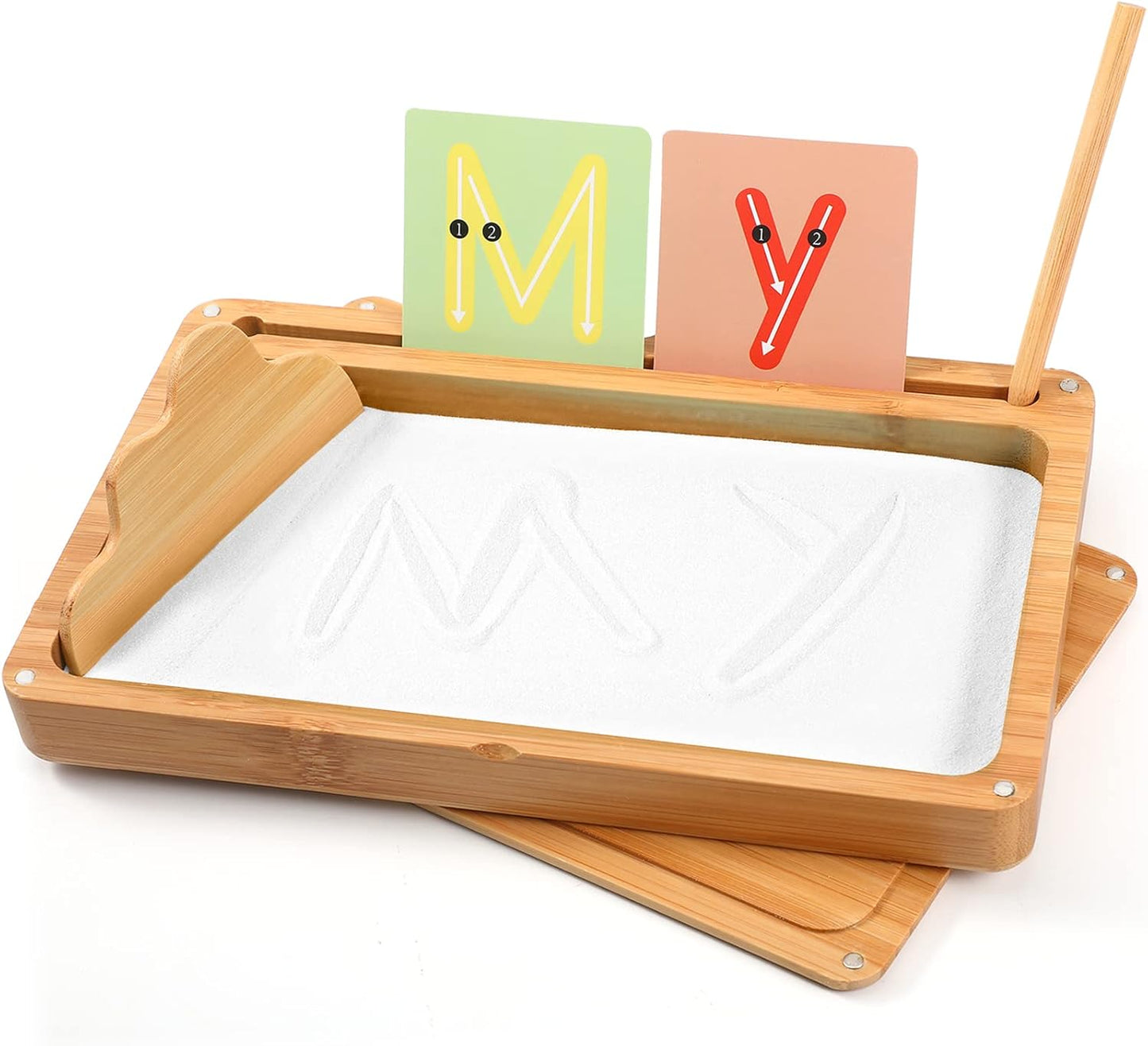 Montessori Sand Tray with Lid - Wooden Sand Trays for Kids Writing Letters and Numbers, Preschool Classroom Must Haves, Kindergarten Learning Tools (Blue)