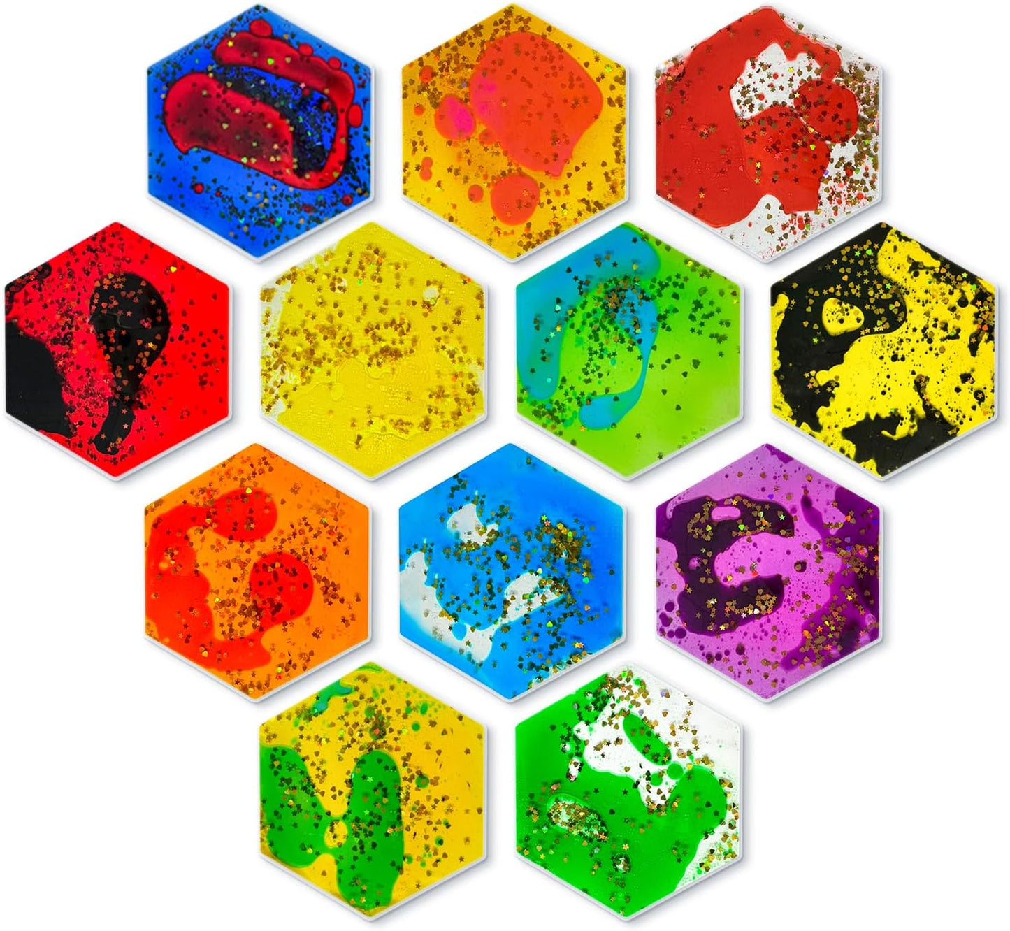 Sensory Soft Gel Liquid Toys - Hexagon Sensory Motion Fidget for Autism Kids, Stress Relief & Focus, Home School Therapy Travel Toys (6 Pack)