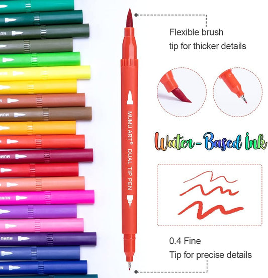 35 Dual Markers Pen for Adult Coloring Book, Coloring Brush Art Marker, Fine Tip Colored Pens for Bullet Journaling Drawing Planner