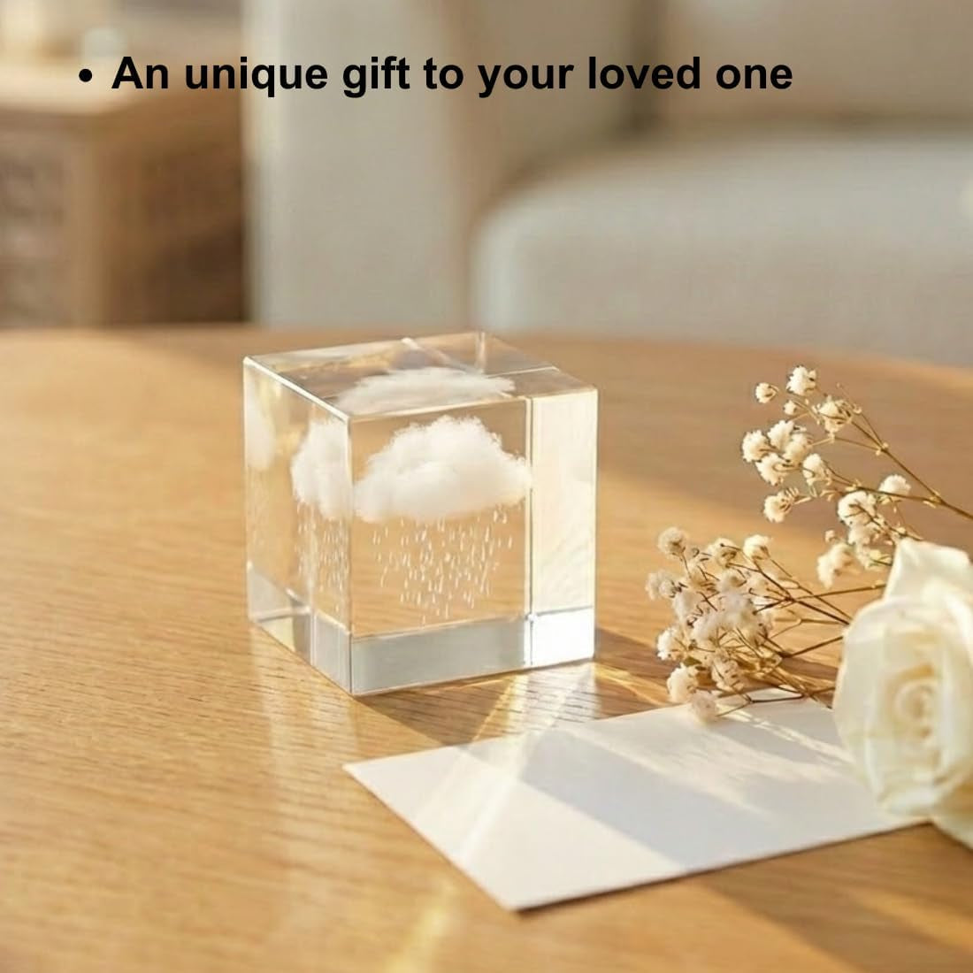 Small Decorative Paper Weight - Aesthetic Cute Crystal for Desk Shelf Sitter Zen Office Decor - Rain Cloud Cube, Stress Relief Gifts for Coworkers (2.4")