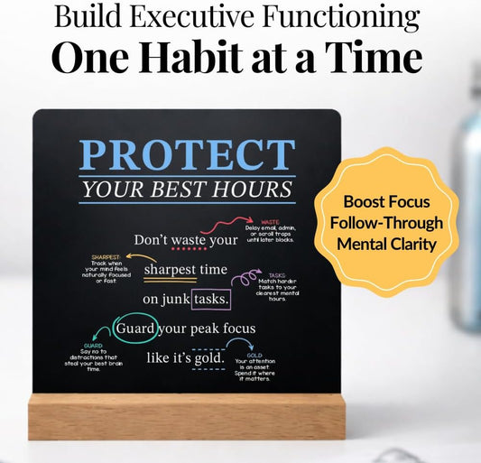 Executive Functioning Mindset Cards – 52 Daily Habit Cards for Focus, Organization & Follow through – for Kids, Teens & Adults – Includes Wooden Display Stand – Gift for Teachers & Parents