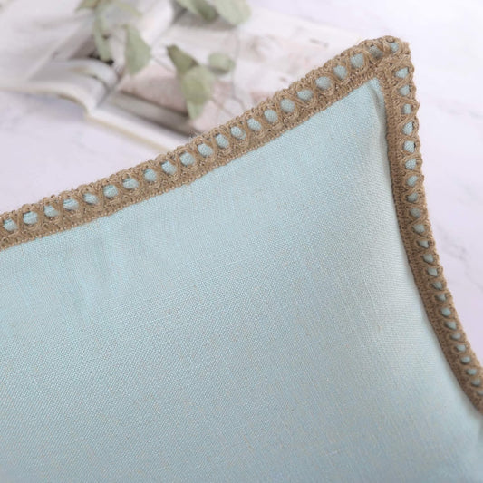 Linen Trimmed Farmhouse Series Decorative Throw Pillow, 18" X 18", Light Blue, 1 Pack