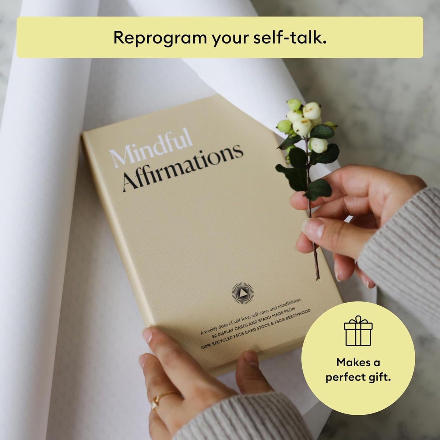 Mindful Affirmations, 52 Positive Affirmation Cards for Women with Display Stand, Daily Affirmations for Inspiration, Mindfulness & Self Care, Unique Gifts for Women and Men