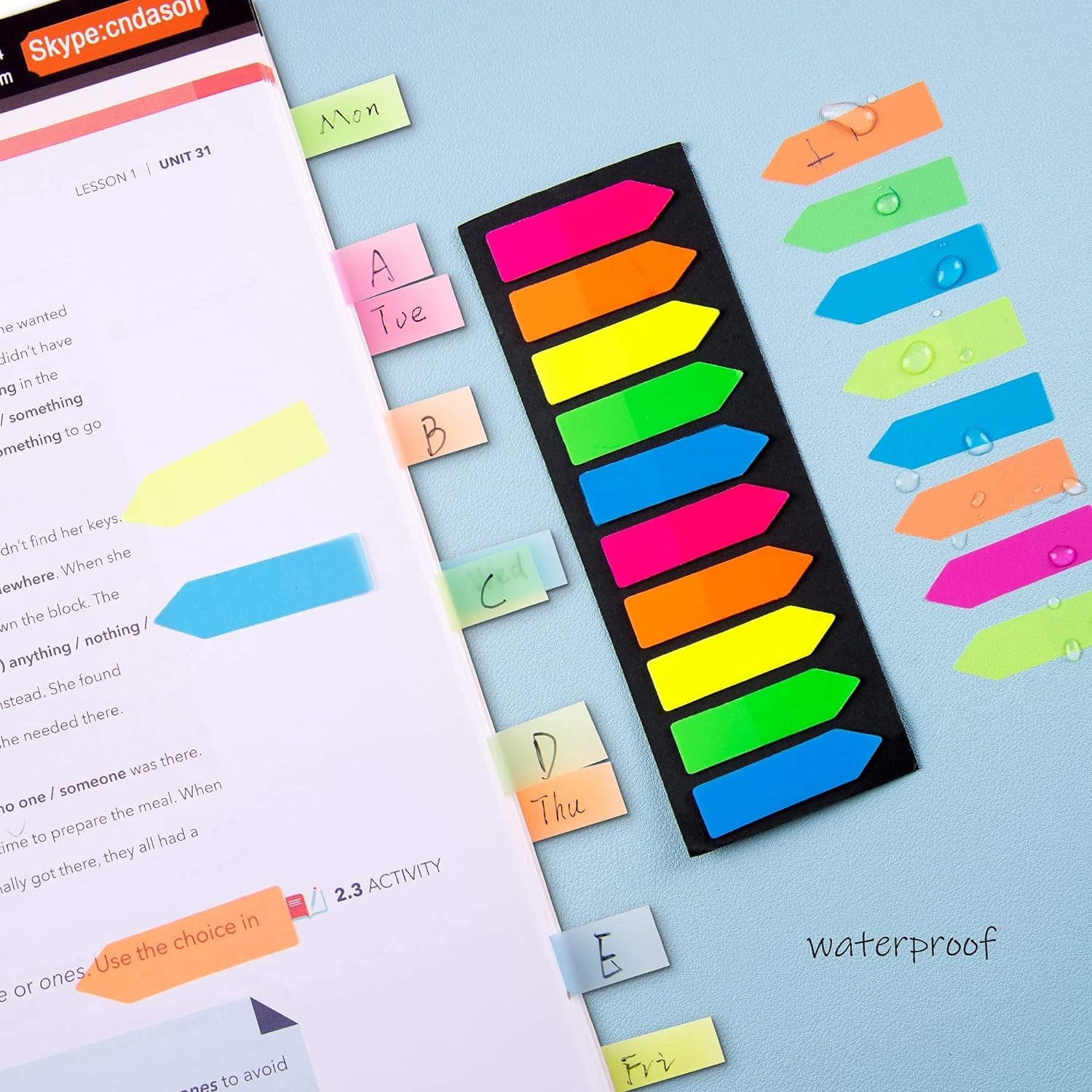 Fluorescent Translucent Sticky Note Flags, 1200 Pcs Total, Pack of 10 Color Tabs, Arrow Index Tabs, Page Flag Markers