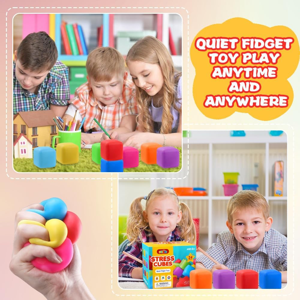 24 Pcs Stress Cube Toys 8 Colors Slow Rising Stress Balls for Kids Classroom Prizes Goodie Bags Squeeze Stretch Fidget Balls for Party Favors Adults Stress Relief