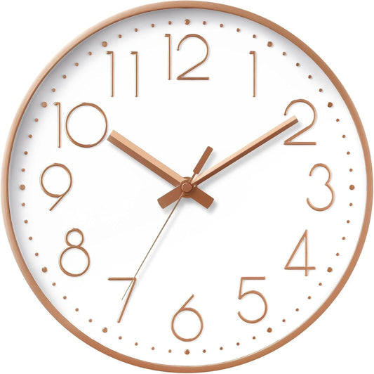 Wall Clock - 8 Inch Silent Non-Ticking Modern 3D Wall Clocks Battery Operated - Decorative Clock for Kitchen, Home Office, Bathroom, Bedroom(Rose Gold)