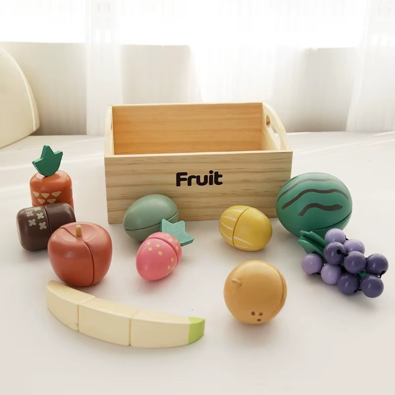 Children'S Wooden Fruits and Vegetables, Joyful Play at Home Toys, Wooden Simulation Kitchen Toys, Girls Cooking Food