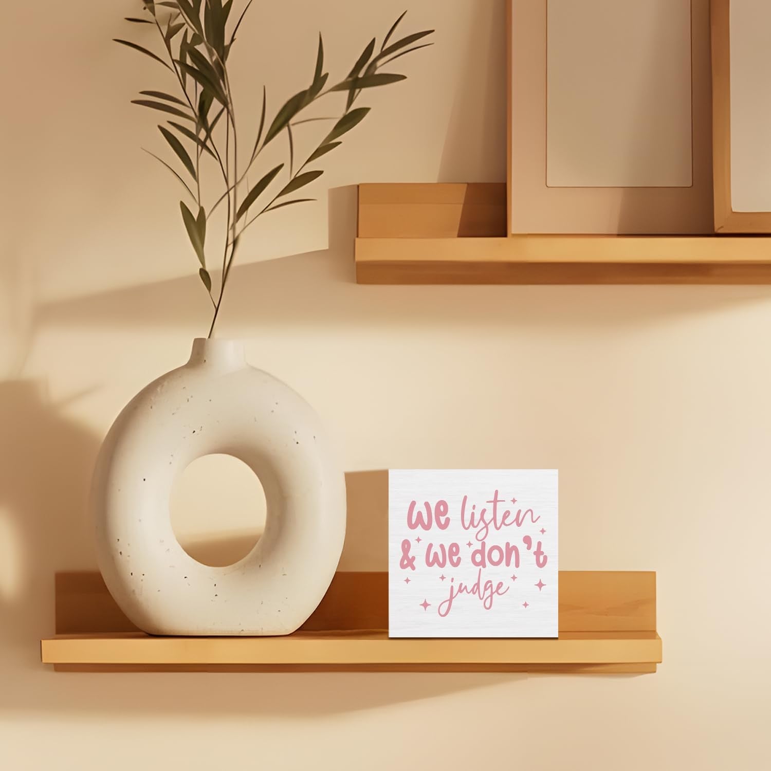 Pink Office Wooden Box Sign Decor,Pink Counselor Therapist Girly Office Inspirational Wood Block Plaque Signs Gifts for Women Mental Health Desk Table Shelf Decor,5X5 Inch