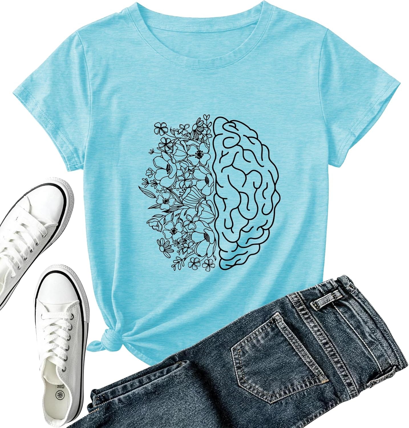 Mental Health Awareness Shirt Women-Brain Flower Tshirt Women Neuro Diversity Tee Tops Motivational Short Sleeve