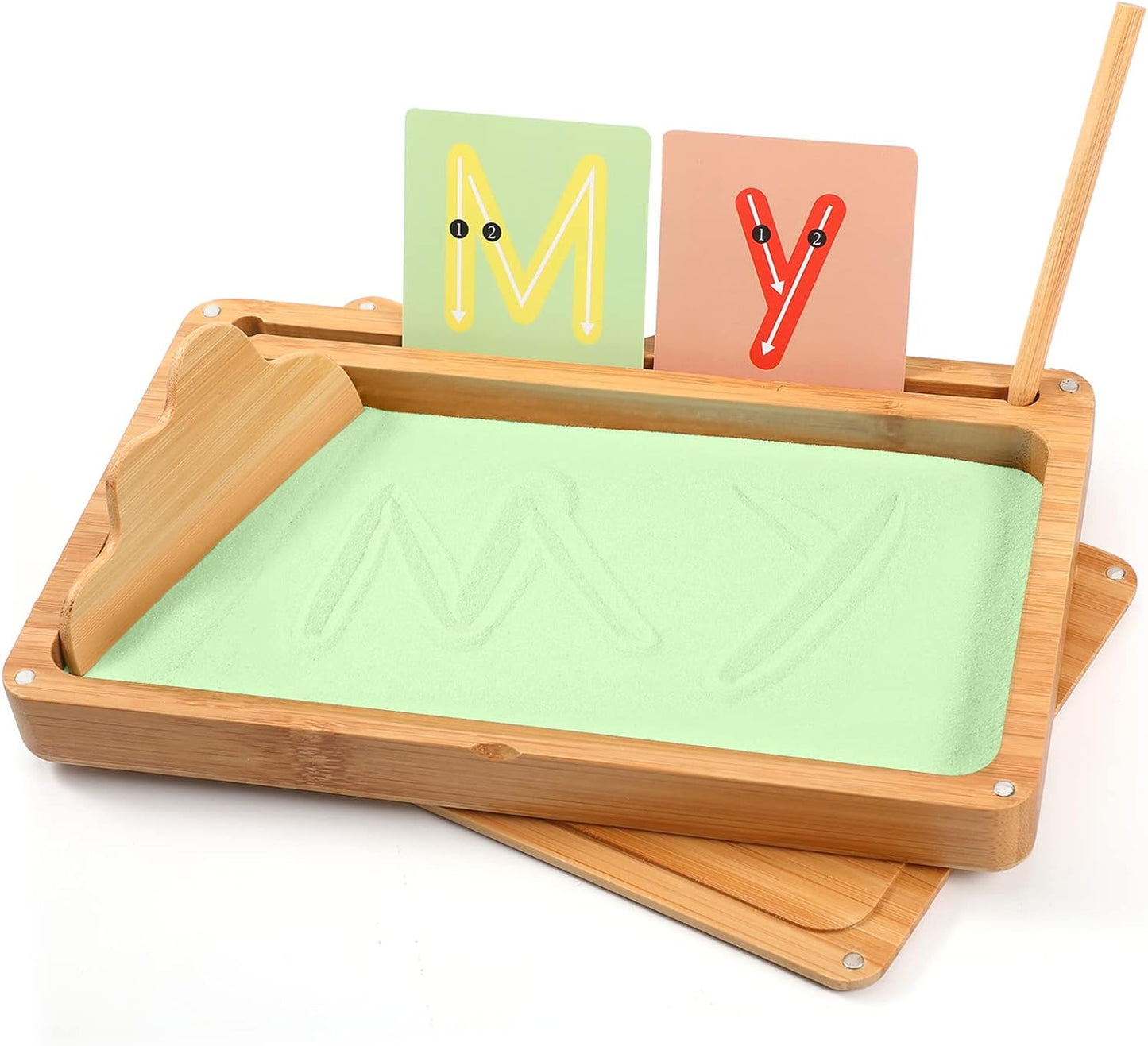Montessori Sand Tray with Lid - Wooden Sand Trays for Kids Writing Letters and Numbers, Preschool Classroom Must Haves, Kindergarten Learning Tools (Blue)