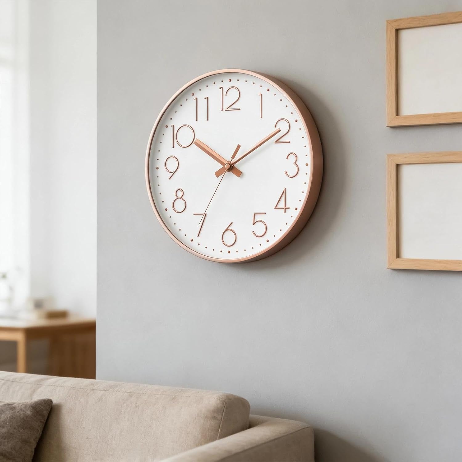 Wall Clock - 8 Inch Silent Non-Ticking Modern 3D Wall Clocks Battery Operated - Decorative Clock for Kitchen, Home Office, Bathroom, Bedroom(Rose Gold)