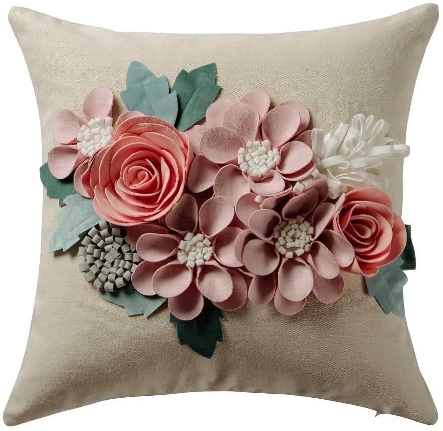 3D Handmade Square Flower Throw Pillow Cases for Room Sofa Bedding Couch Decoration 18X18Inch Pink No Insert