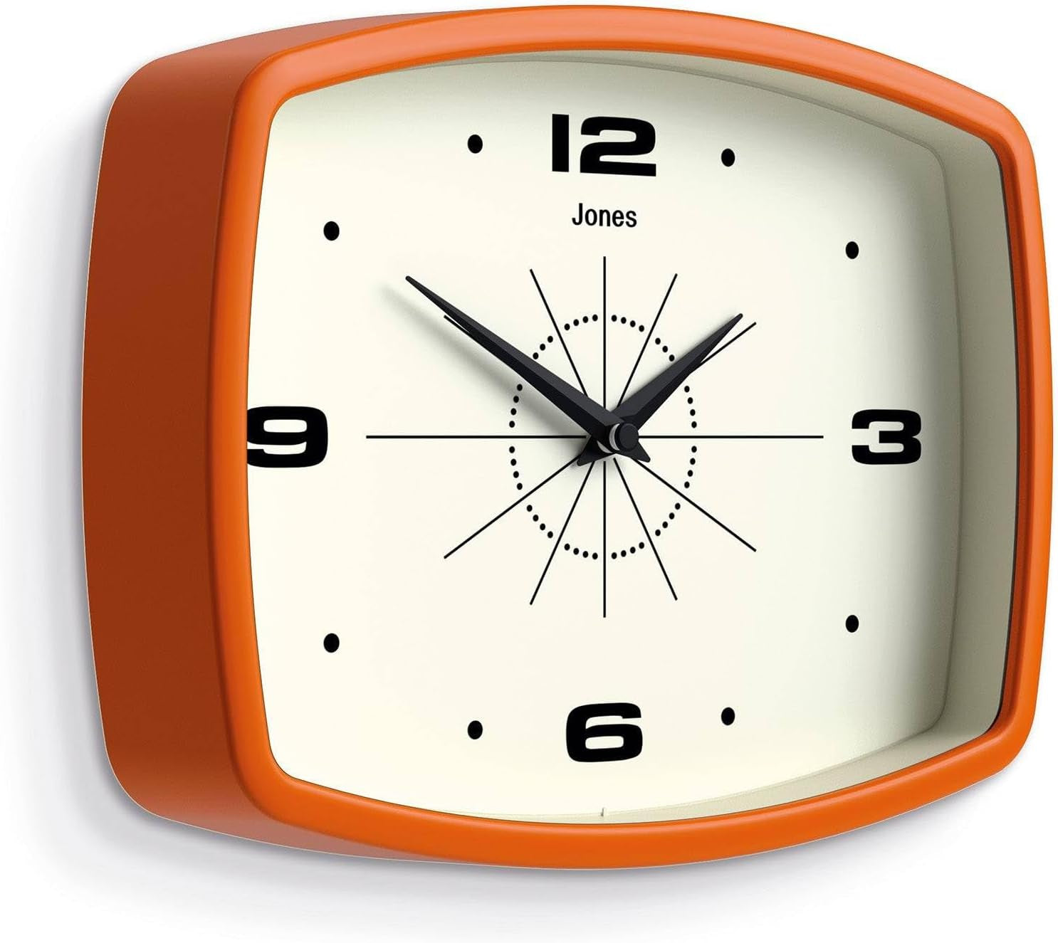 ® Movie Wall Clock | Retro Rectangular Clock | 10 Inch | Orange | Cool Mid-Century Designer Look for Kitchen, Living Room or Office