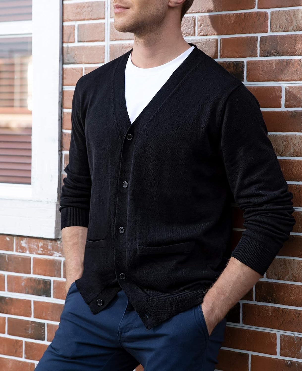 Men'S Cardigan 100% Cotton Sweater V-Neck Button down Knitted Outerwear with Pockets Fashion 2026