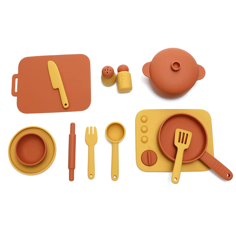 13 Pcs Set Silicone Cooking Play Set Toy Pretend Play Kitchen Tool Play Game Early Educational Toys for Toddlers Kids Gifts